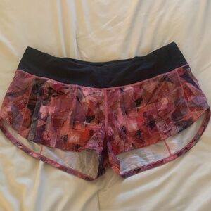 lululemon athletica Pink Geo Print Running Shorts with Black Waistband
